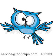 Cross Eyed Blue Owl Flying Cartoon by Toonaday