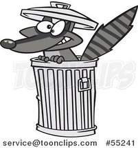 Cartoon Grinning Rascal Raccoon in a Trash Can by Toonaday