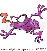Cartoon Leaping Purple Frog with His Tongue Hanging out by Toonaday