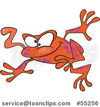 Cartoon Leaping Orange Frog with His Tongue Hanging out by Toonaday