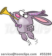 Cartoon Purple New Year Party Rabbit Blowing a Horn by Toonaday