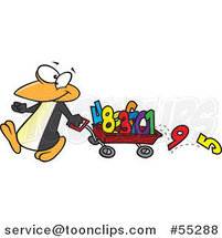 Cartoon Penguin Pulling Numbers in a Wagon by Toonaday