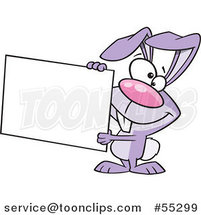 Cartoon Purple Easter Bunny Rabbit Holding a Sign by Toonaday