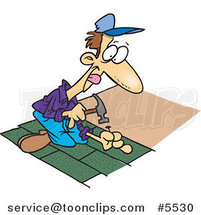Cartoon Roofer Nailing Shingles by Toonaday