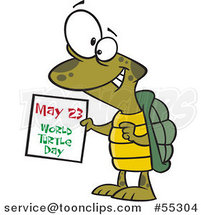 Cartoon Happy Tortoise Holding a May 23 World Turtle Day Calendar by Toonaday