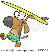 Cartoon Surfer Dog Walking with His Board over His Head by Toonaday