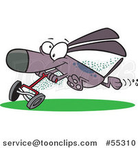 Cartoon Dog Running with a Lawn Mower by Toonaday