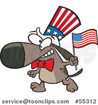 Cartoon Patriotic American Dog with a Flag by Toonaday