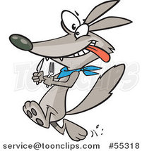 Cartoon Hungry Wolf Running with Cutlery by Toonaday