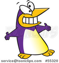 Purple Cartoon Welcoming Penguin with Open Arms by Toonaday