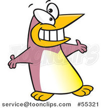 Puce Cartoon Welcoming Penguin with Open Arms by Toonaday