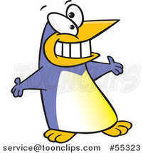 Periwinkle Cartoon Welcoming Penguin with Open Arms by Toonaday