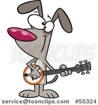 Cartoon Happy Musician Dog Playing a Banjo by Toonaday