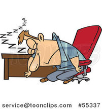 Cartoon Exhausted Guy Dozing at His Desk by Toonaday