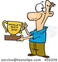 Cartoon Father Proudly Holding a Worlds Best Dad Trophy Cup by Toonaday