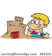 Cartoon Boy Making a Sand Castle on a Beach by Toonaday