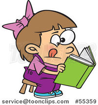 Cartoon Girl Trying to Decipher Information in a Book by Toonaday