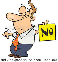 Cartoon Displeased Guy with a Thumb down Holding a NO Sign by Toonaday