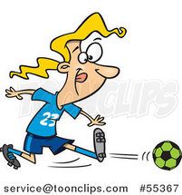 Cartoon Girl Kicking a Soccer Ball by Toonaday