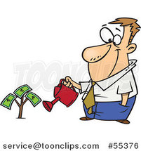 Cartoon Guy Watering His Money Plant by Toonaday