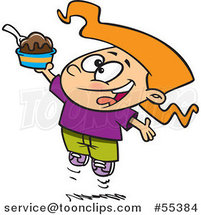 Cartoon Happy Girl Jumping with an Ice Cream Sundae by Toonaday
