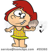 Cartoon Girl Listening to a Shell Play Music on a Beach by Toonaday