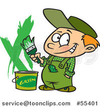 Cartoon Boy Painting a Wall Green by Toonaday