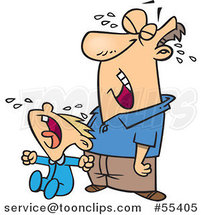 Cartoon Frustrated Father Crying with His Son by Toonaday