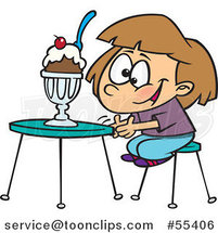 Cartoon Excited Girl with an Ice Cream Sundae by Toonaday
