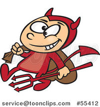 Cartoon Devil Boy Carrying a Sack and Pitchfork by Toonaday