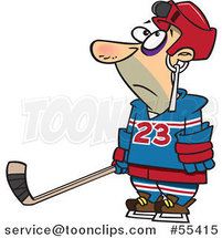 Cartoon Hockey Player with a Puck Stuck in His Helmet by Toonaday