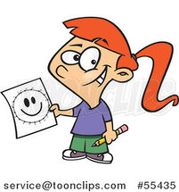 Cartoon Happy Girl Showing a Connect the Dots Smiley Face by Toonaday
