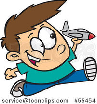 Cartoon Boy Running and Playing with a Toy Jet by Toonaday