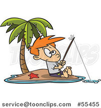 Cartoon Boy Fishing on a Tropical Island by Toonaday