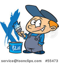 Cartoon Painter Boy with a Bucket of Blue Paint by Toonaday