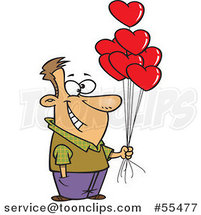 Cartoon Happy Guy Holding out Valentine Heart Balloons by Toonaday
