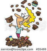 Cartoon Happy Blond Lady Surrounded with Chocolate by Toonaday