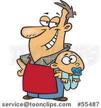 Cartoon Proud Stay at Home Dad Holding a Baby by Toonaday