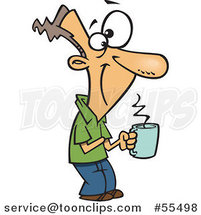Cartoon Happy Guy Holding a Hot Cup of Coffee by Toonaday