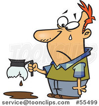 Cartoon Tearing Guy Holding a Broken Coffee Pot by Toonaday