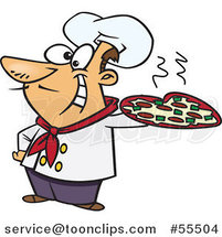Cartoon Happy Italian Chef Holding a Pizza Pie by Toonaday