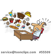 Cartoon Business Man Being Bombarded with Junk Food at the Office by Toonaday