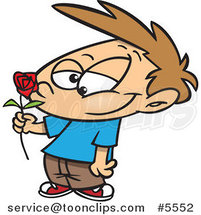 Cartoon Boy Holding a Red Rose by Toonaday