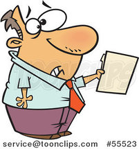 Cartoon Scared Guy Holding out a File by Toonaday