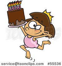 Cartoon Gymnastics Princess Girl with a Tiara and Birthday Cake by Toonaday