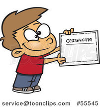 Proud White School Boy Holding a Certificate of Achievement Cartoon by Toonaday