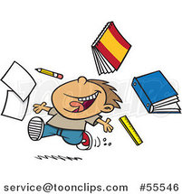 Happy Boy Throwing Supplies on the Last Day of School Cartoon by Toonaday