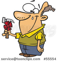 Happy Guy Shedding a Tear over a Hammer Gift on Fathers Day Cartoon by Toonaday