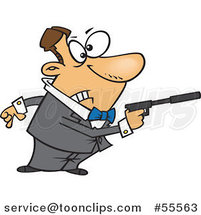 Cartoon White Secret Angent Pointing a Gun with a Silencer by Toonaday