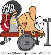Cartoon Guy Doing the Chest Press on a Gym Bench by Toonaday
